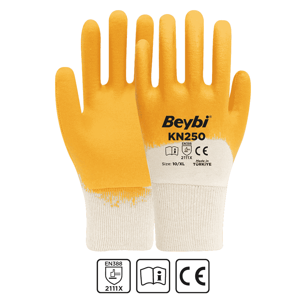 Beybi KN250 Pamuk Nitril Eldiven Sarı