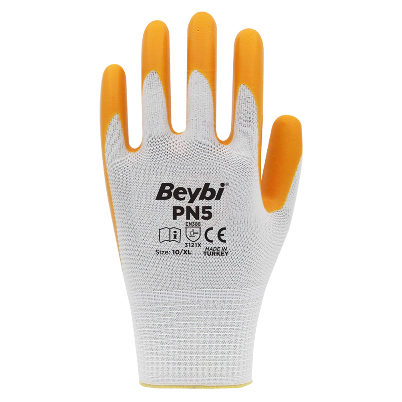 Beybi PN5 Polyester Örme Nitril Eldiven Sarı