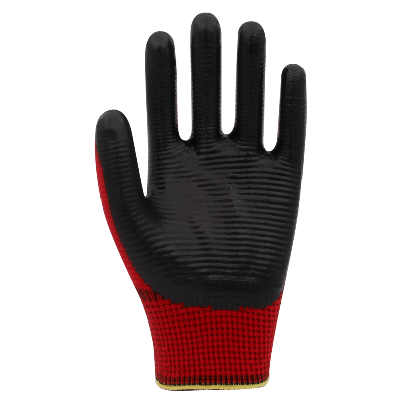 Beybi PN Zebra Yarı Nitril Kaplı Örgü Polyester Eldiven Siyah/Kırmızı