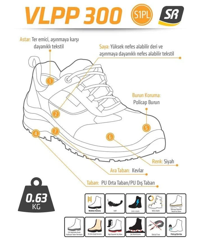 YDS VLPP 300 S1 (PL) AYAKKABI -SİYAH TURUNCU